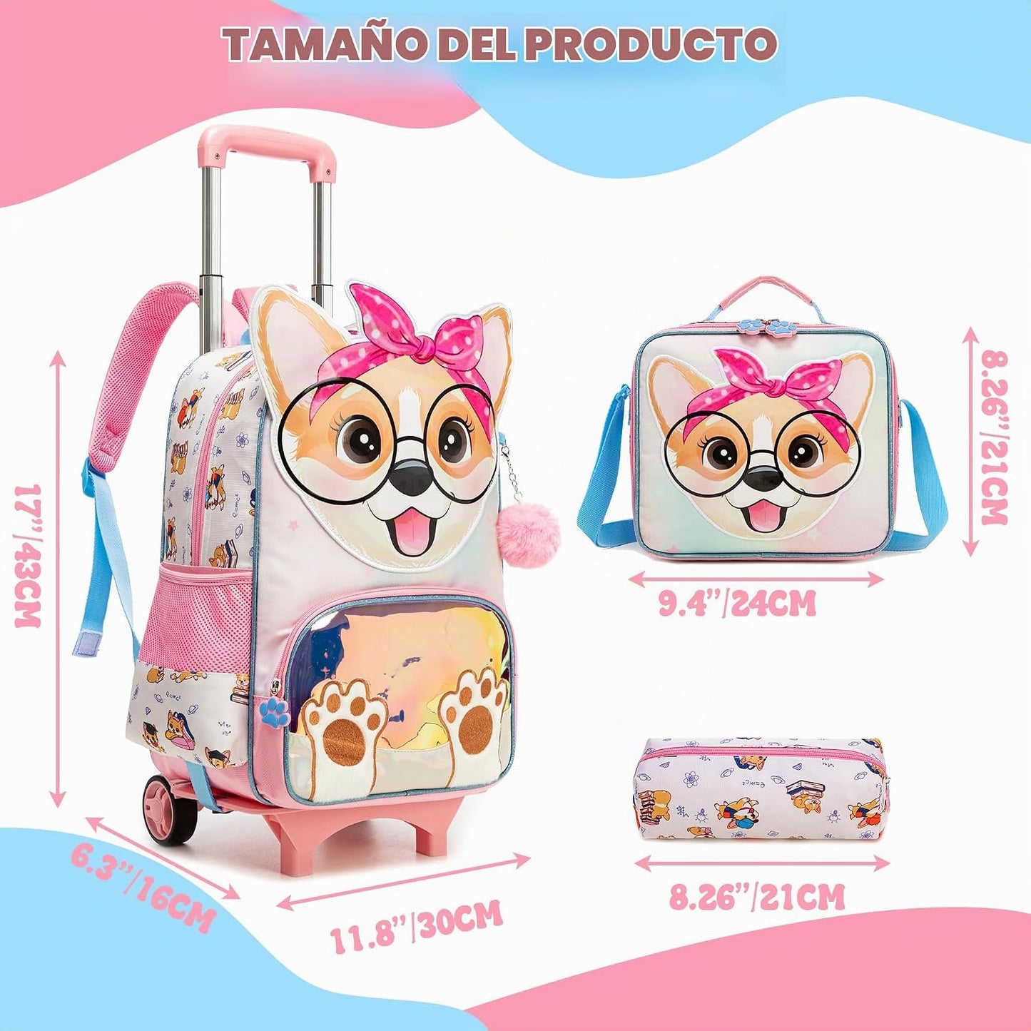 Meetbelify Mochila con ruedas Bowknot para Gilrs Mochilas con rueda...