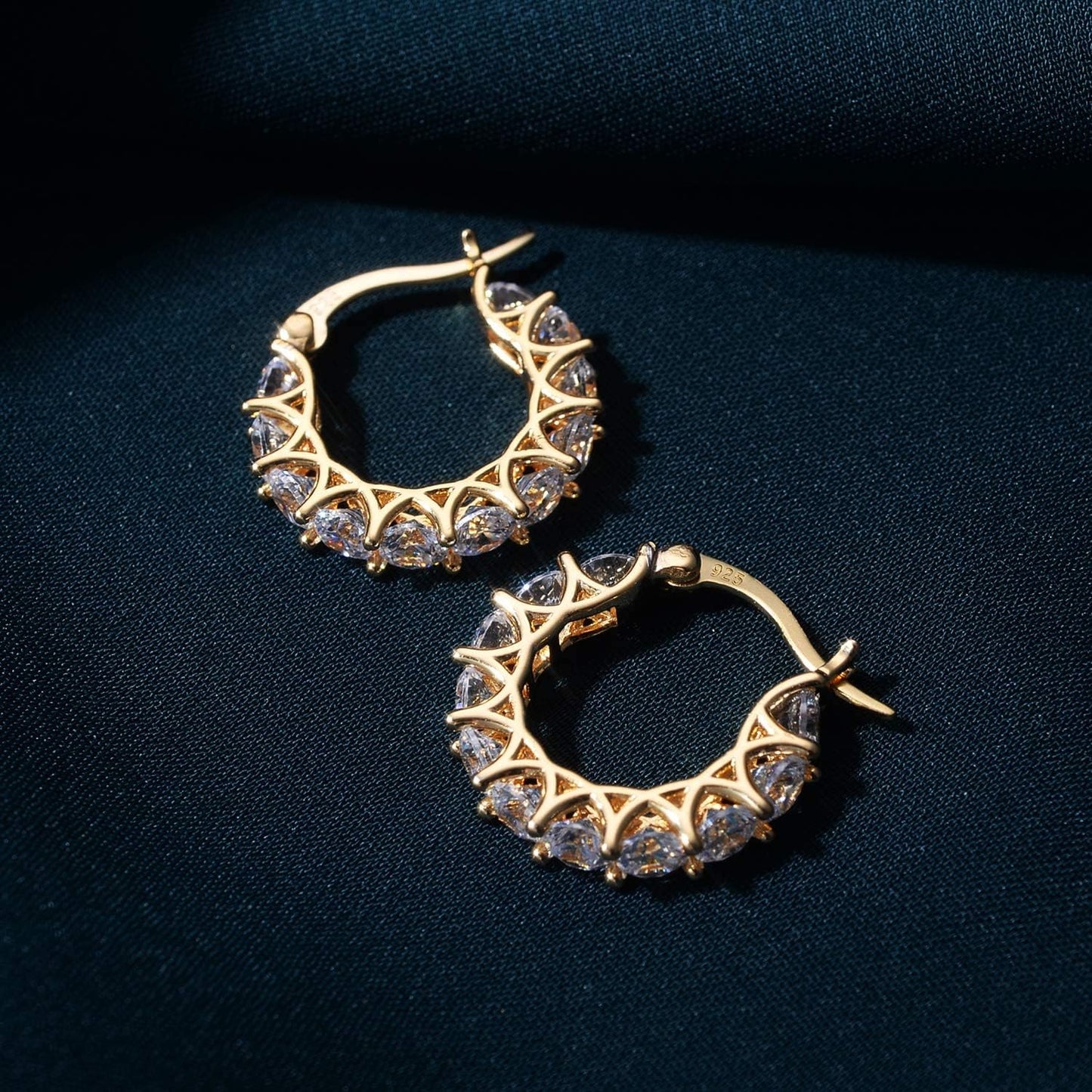 Aretes de aro de plata esterlina con circonita cúbica y aretes de o...