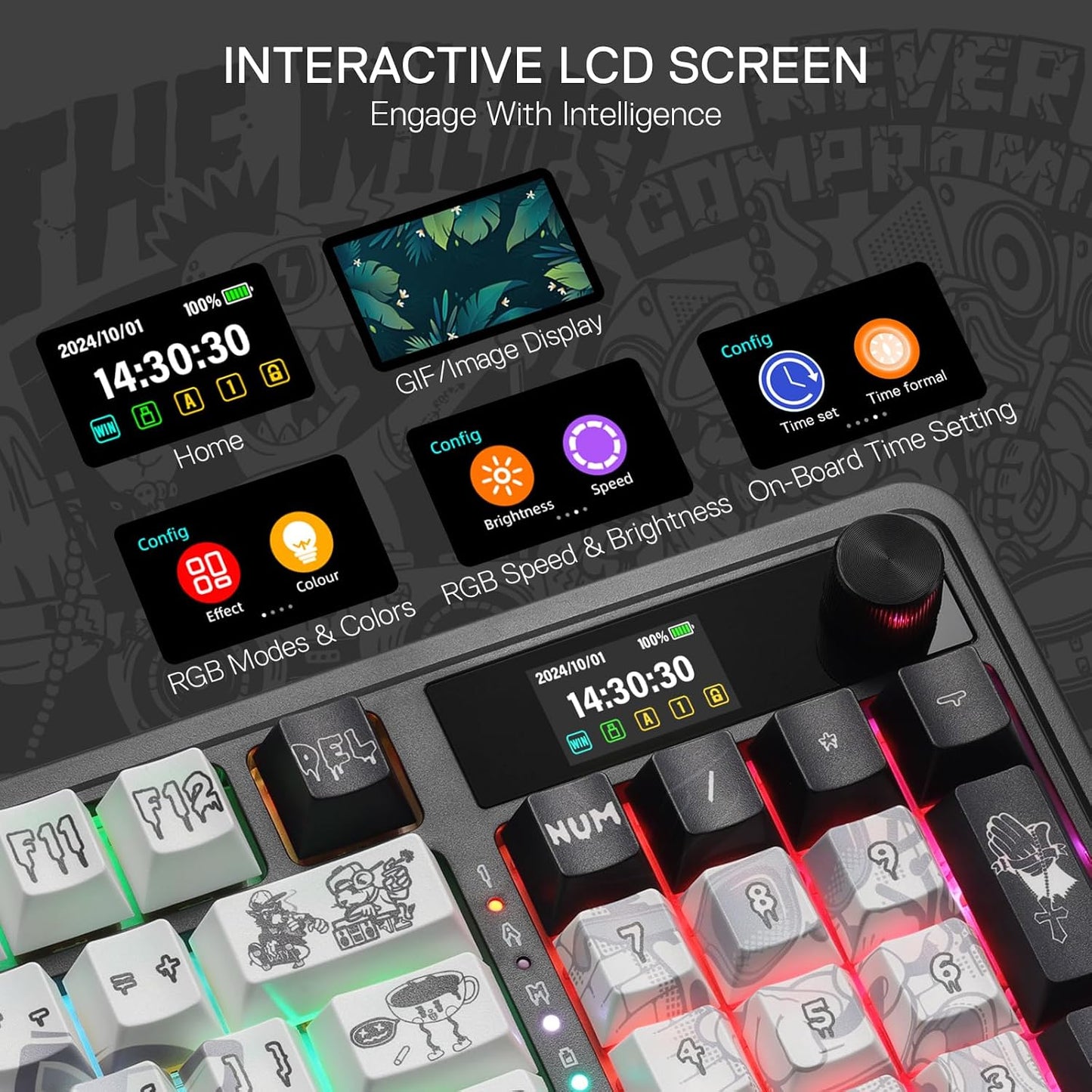 Redragon K719 PRO Teclado Gaming Inalámbrico con Gasket con Pantall...