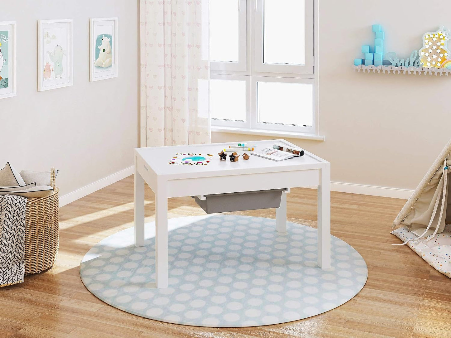 UTEX KIDS Mesa de actividades grande 2 en 1 para niños con almacena...