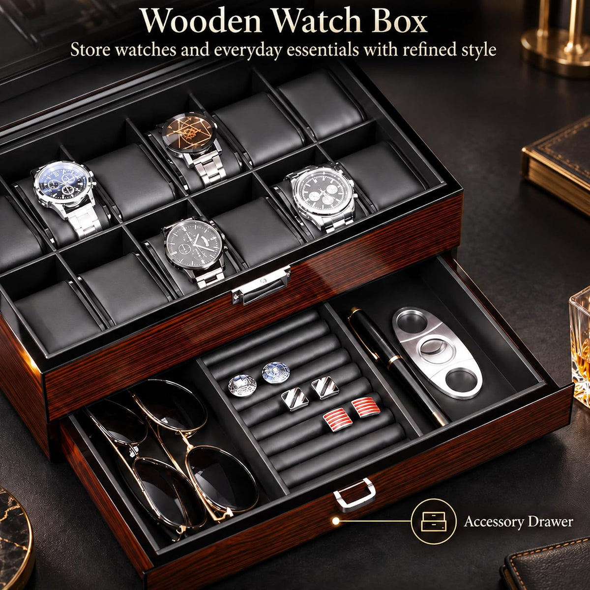 BEWISHOME Estuche de reloj de alta gama, caja de reloj de 12 ranura...