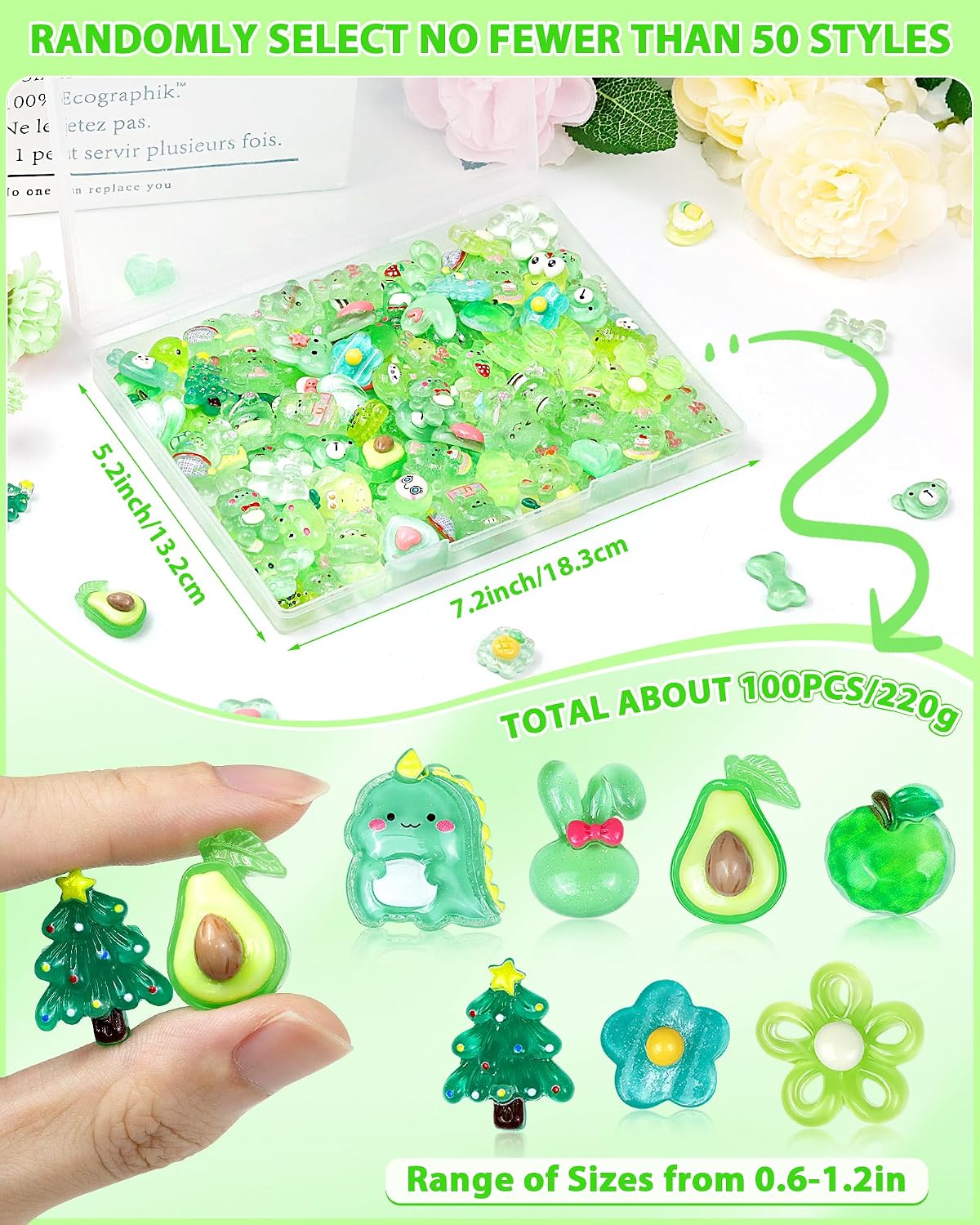 FIVEIZERO 100 bonitos dijes de slime, dijes de resina con parte tra...