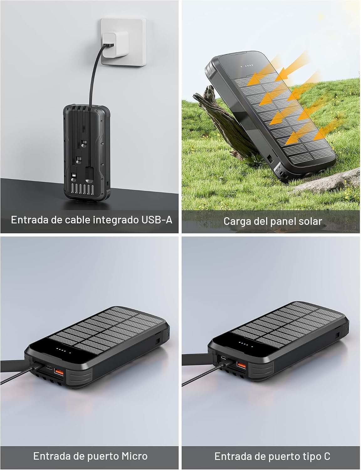 MINRISE Banco de energía solar 40000mAh, cargador portátil PD 20W c...