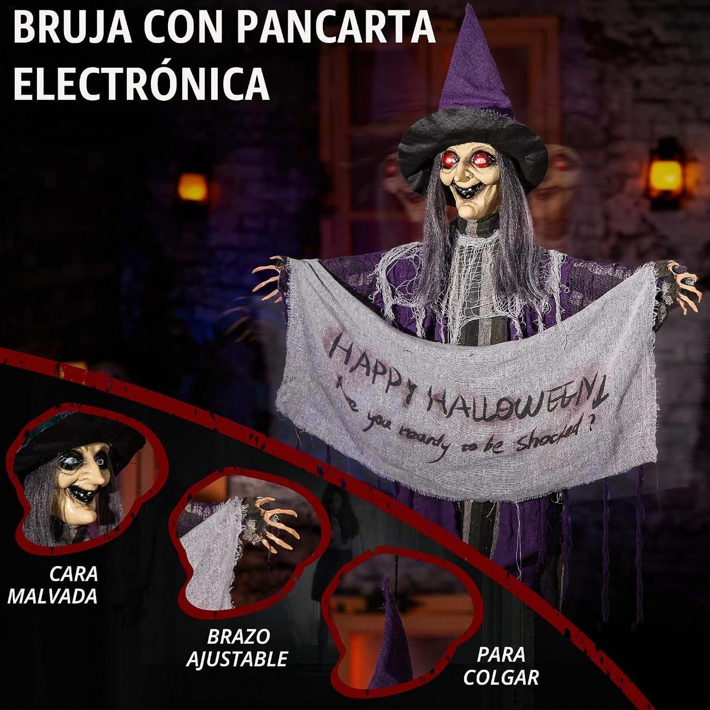 Bruja colgante de animatronics de Halloween de 5 pies, decoración d...