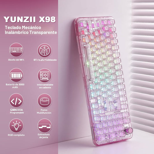 YUNZII X98 QMK\/VIA Teclado Mecánico Inalámbrico para Juegos con Pe...