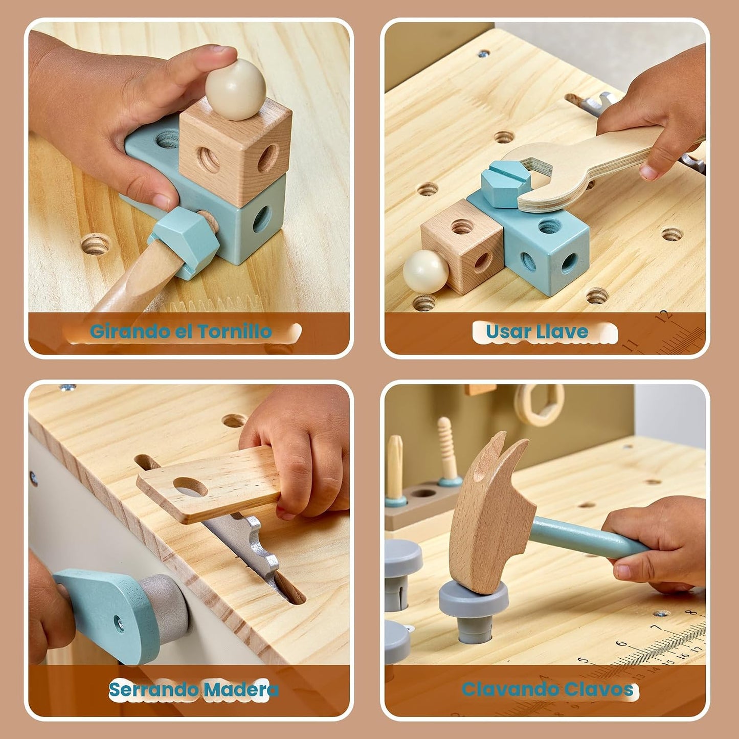 Juego de herramientas para niños, banco de herramientas de madera c...