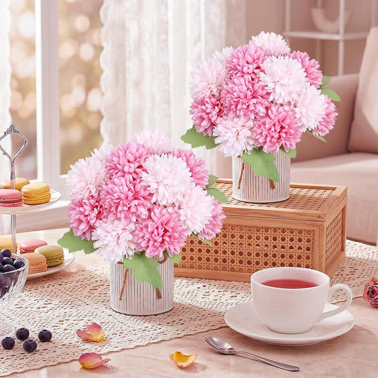 SEKNHOP Centros de mesa de flores prefabricados, juego de 6 crisant...