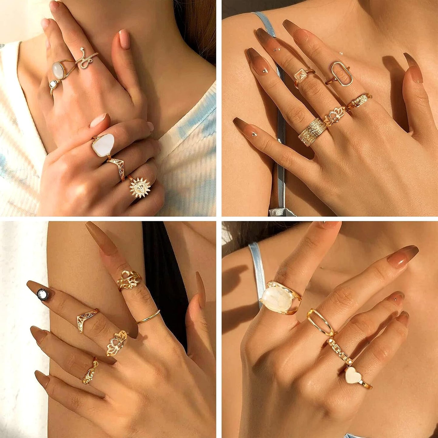 Subiceto Juego de 70 anillos de nudillos de cristal vintage para mu...