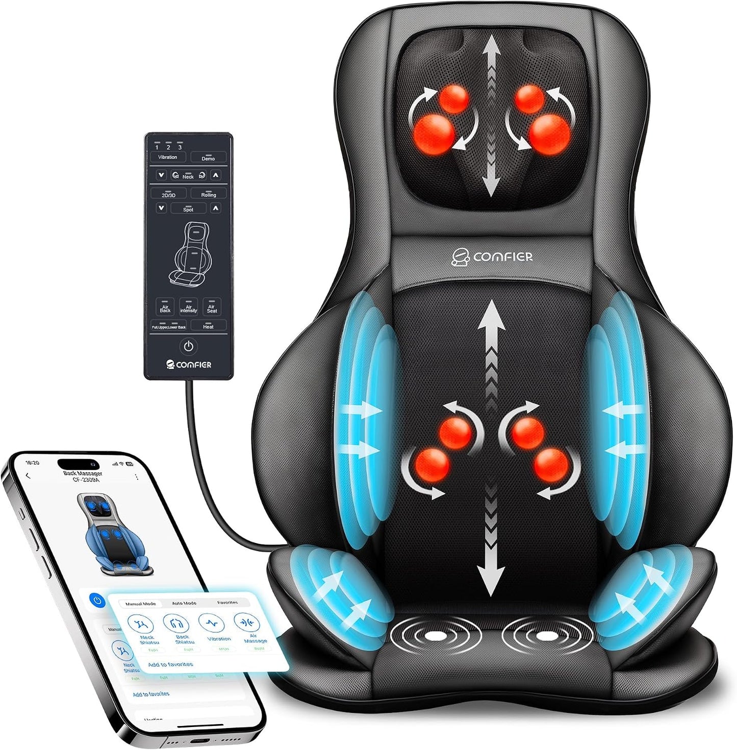COMFIER Shiatsu - Masajeador de espalda de cuello con calor, almoha...