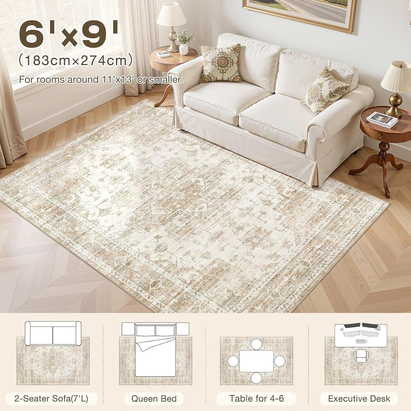 ELLIUNE Alfombras lavables de 6 x 9 pies, suaves, grandes, de 6 x 9...