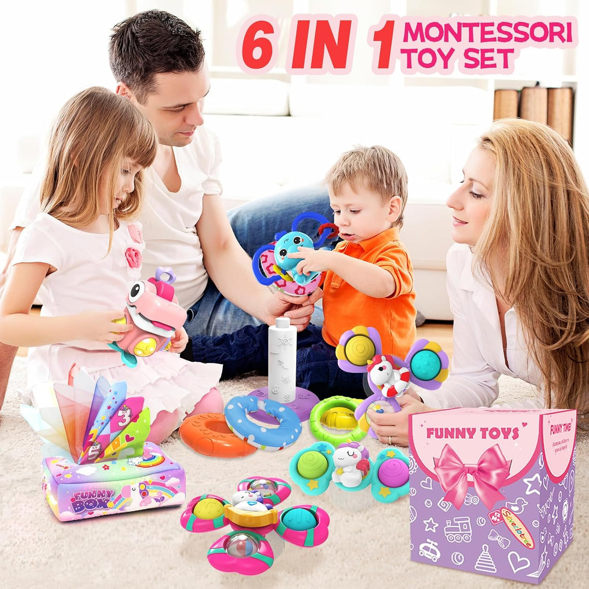 Juguetes 4 en 1 para bebés de 12 meses, regalo educativo sensorial...