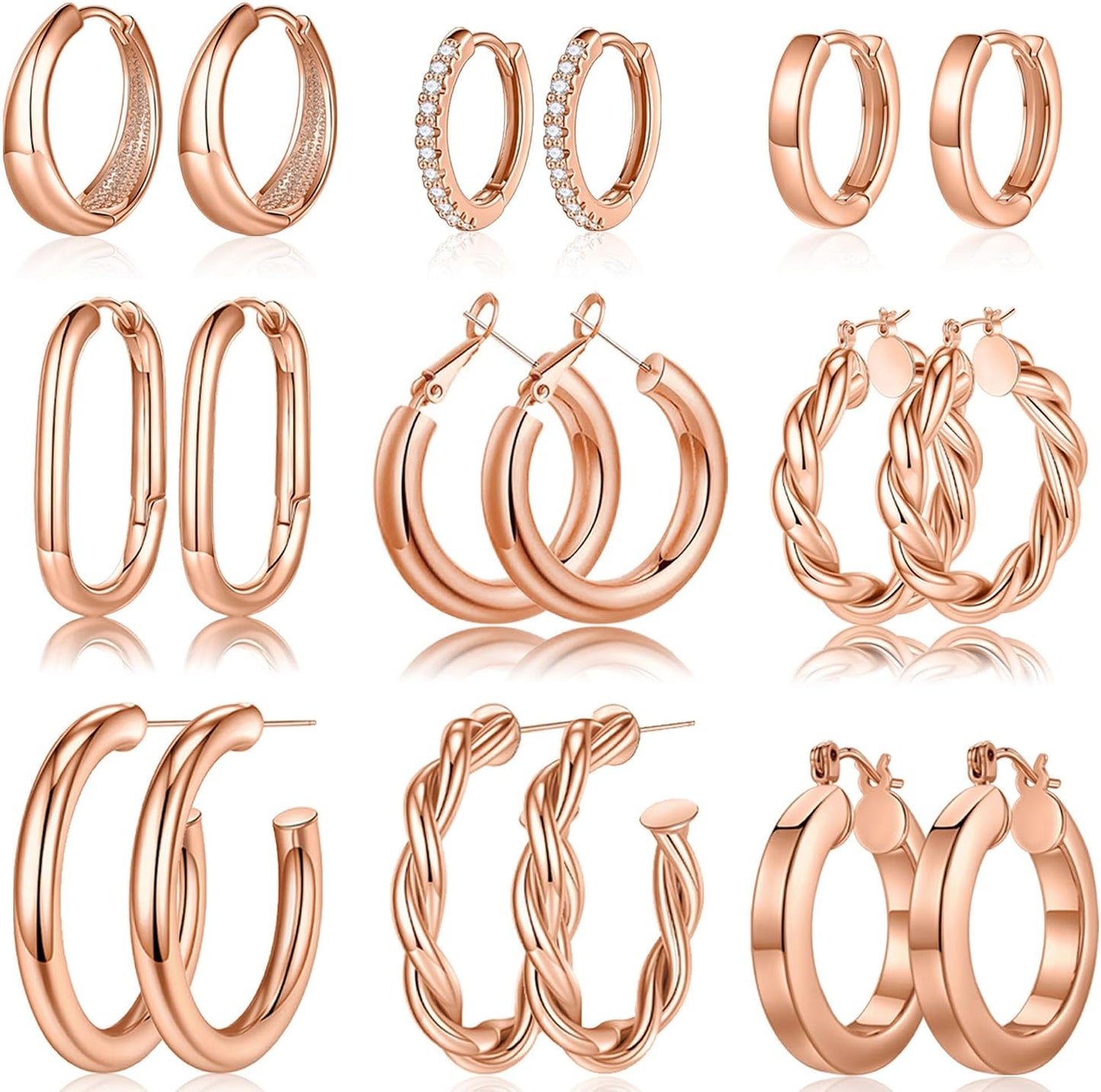 Yesteel 9 pares de arracadas de oro para mujer, chapadas en oro rea...