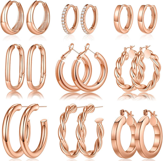 Yesteel 9 pares de arracadas de oro para mujer, chapadas en oro rea...