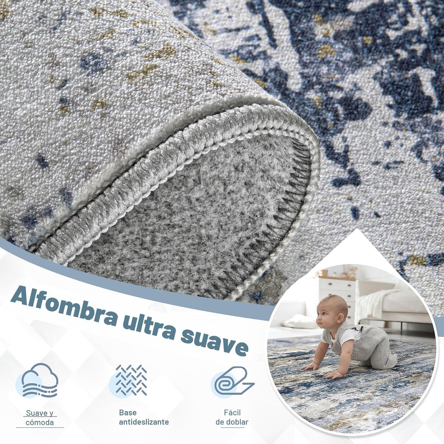 Alfombras de área 8x10 para sala de estar: Alfombra lavable moderna...