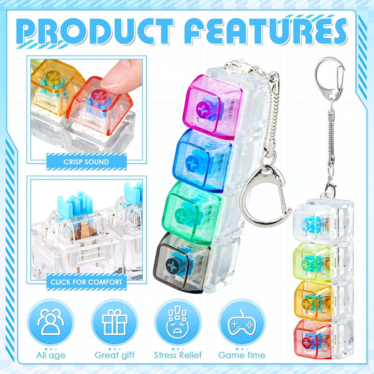 Halloscume 4 piezas teclado Fidget juguete, Clicky Clicker transpar...