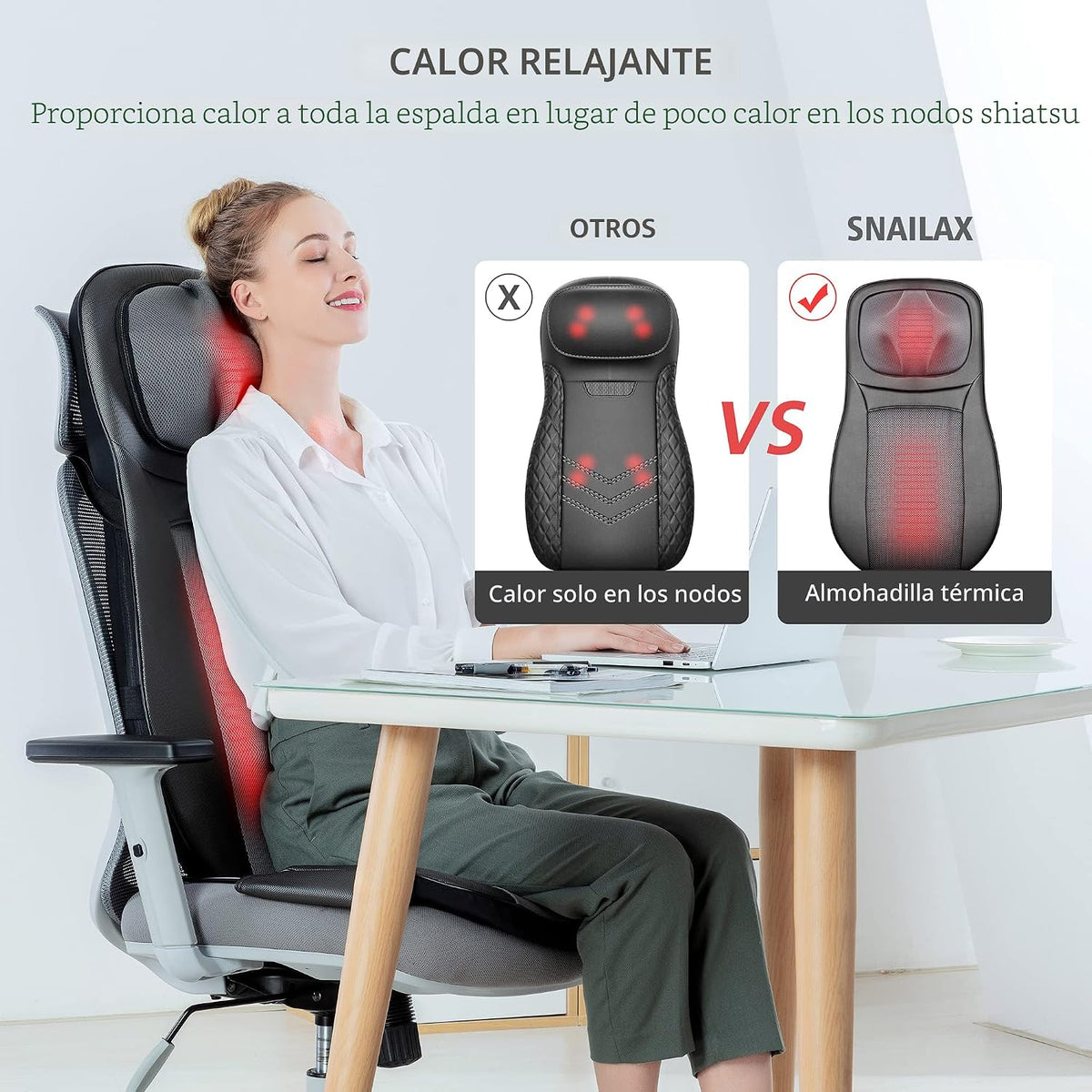 Snailax Shiatsu Masajeador de cuello y espalda con almohadilla térm...