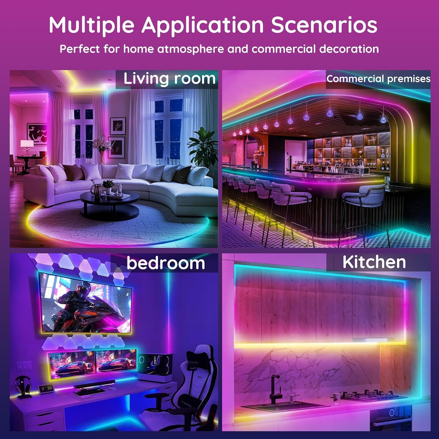FBZ Cuerda de luces de neón RGB de 32.8 pies, IP65 impermeable para...