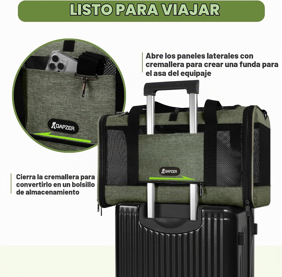 GAPZER Bolsa de transporte mediana para gatos, ligera, de lados sua...
