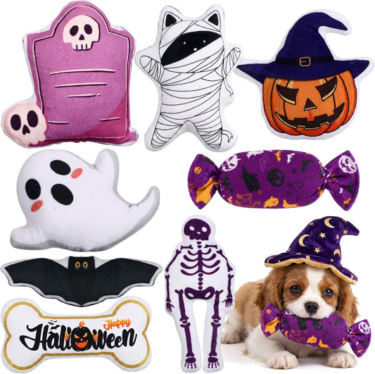Soulchen 8 piezas de juguetes chirriantes para perros de Halloween,...