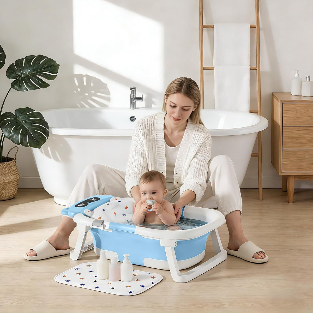 Kerbwry Bañera para bebé, bañera plegable para recién nacidos a niñ...