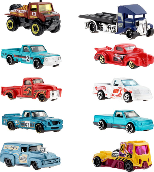 Hot Wheels Paquete de 10, juego de 10 camiones de juguete a escala...