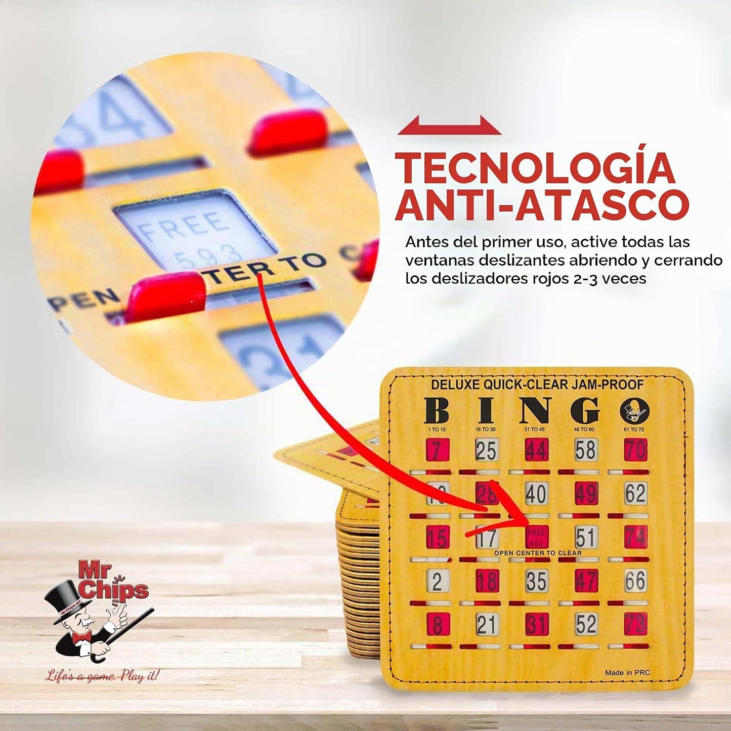 MR CHIPS Tarjetas de bingo de lujo a prueba de atascos y transparen...