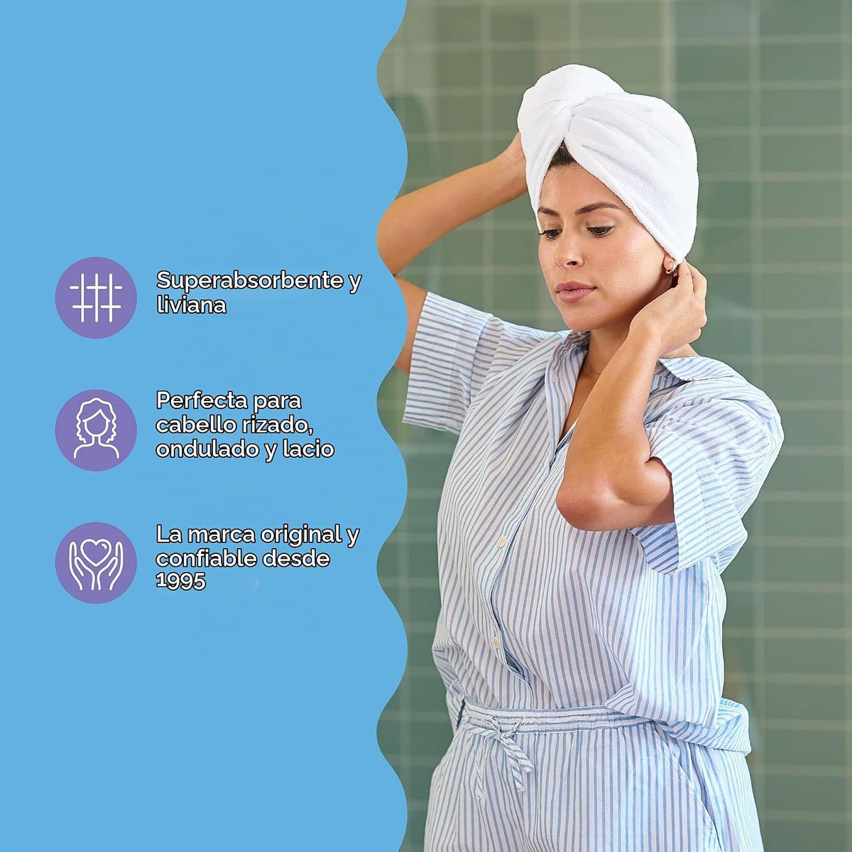 Turbie Twist Paquete de 2 toallas de microfibra extra largas para b...