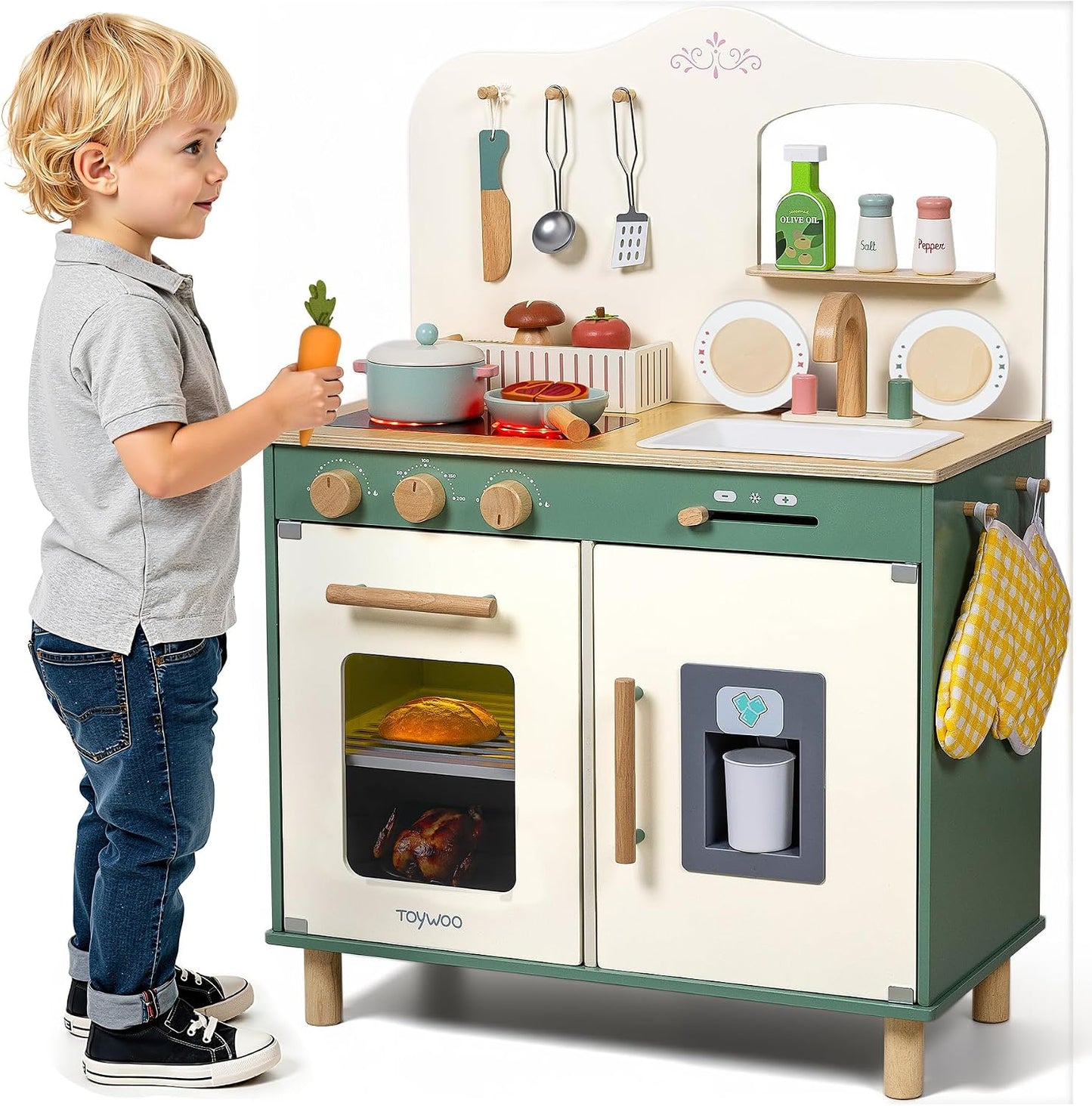 Juego de cocina de madera para niños con comida de juego, juego de...