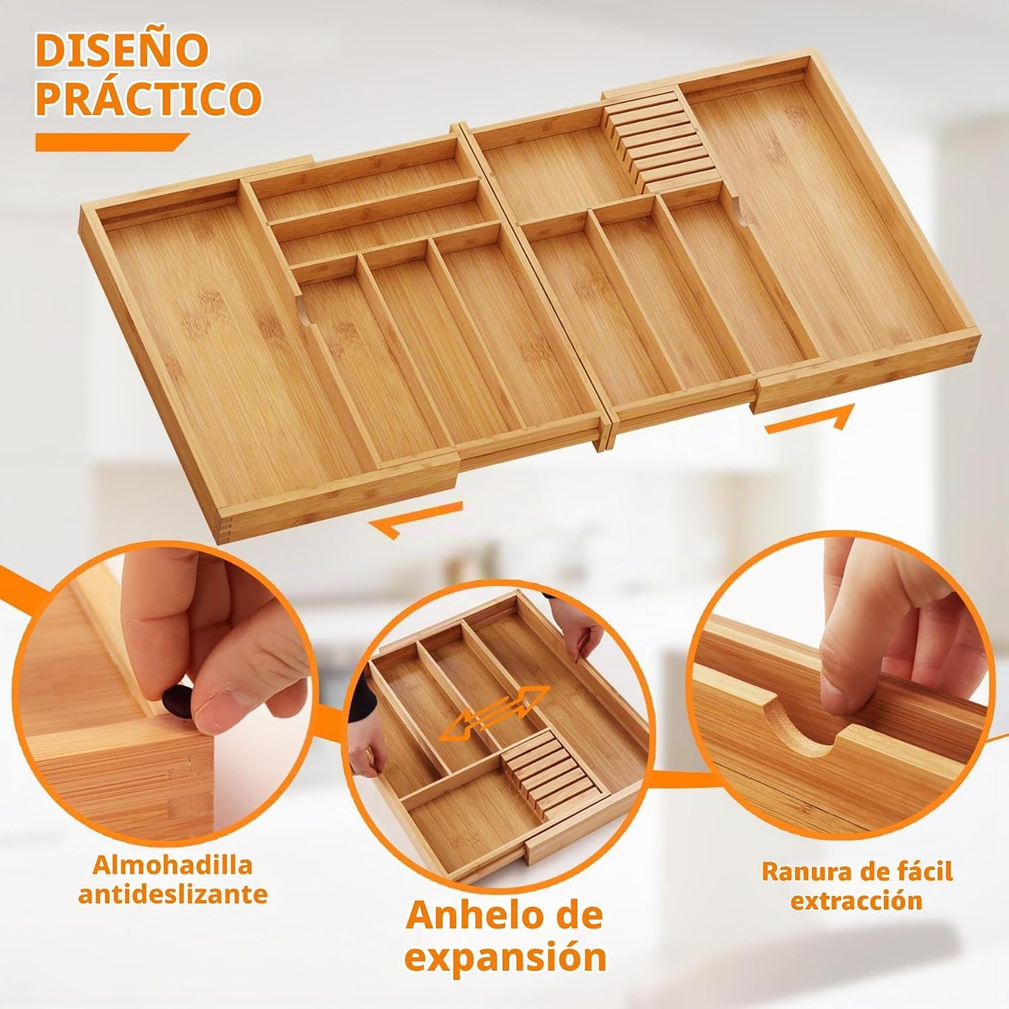 BAMEOS Organizador de cajones de cubiertos expandible con bloques d...