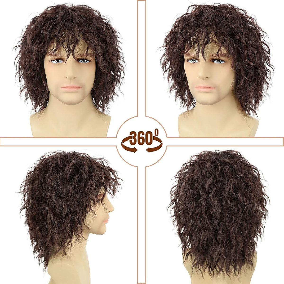 Guree Hair Peluca corta y rizada marrón para hombres y mujeres, pel...