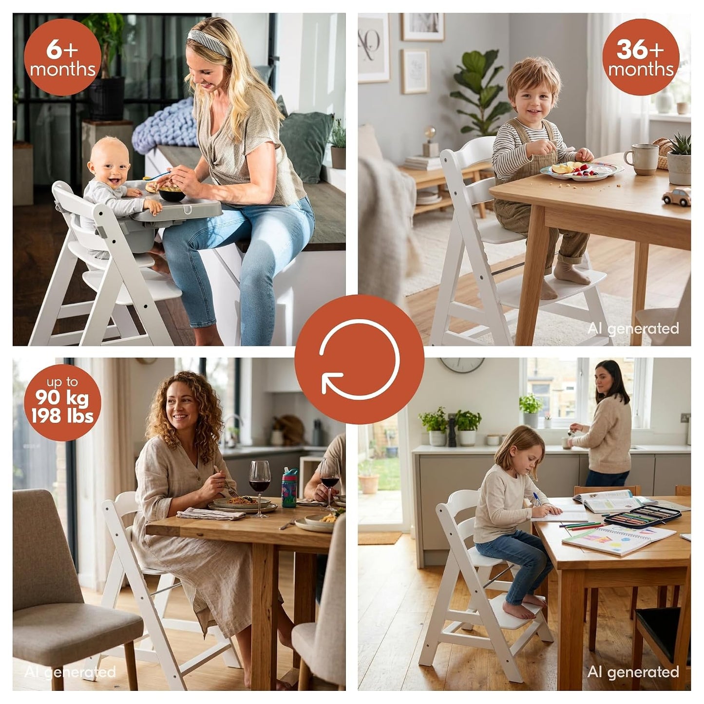 hauck Alpha+ Grow Along - Silla alta ajustable de madera, madera de...