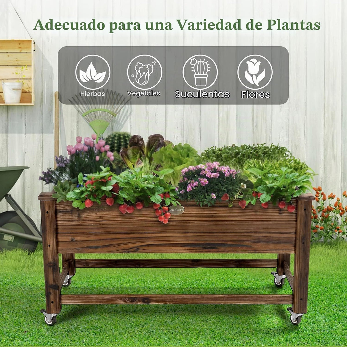 OIPRTGFJ Jardinera elevada de madera de cedro con ruedas de bloqueo...