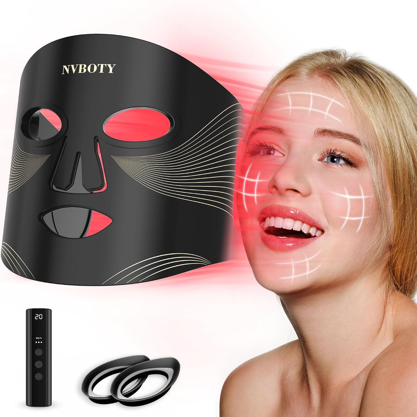 NVBOTY Terapia de luz con máscara facial LED, terapia de luz roja p...