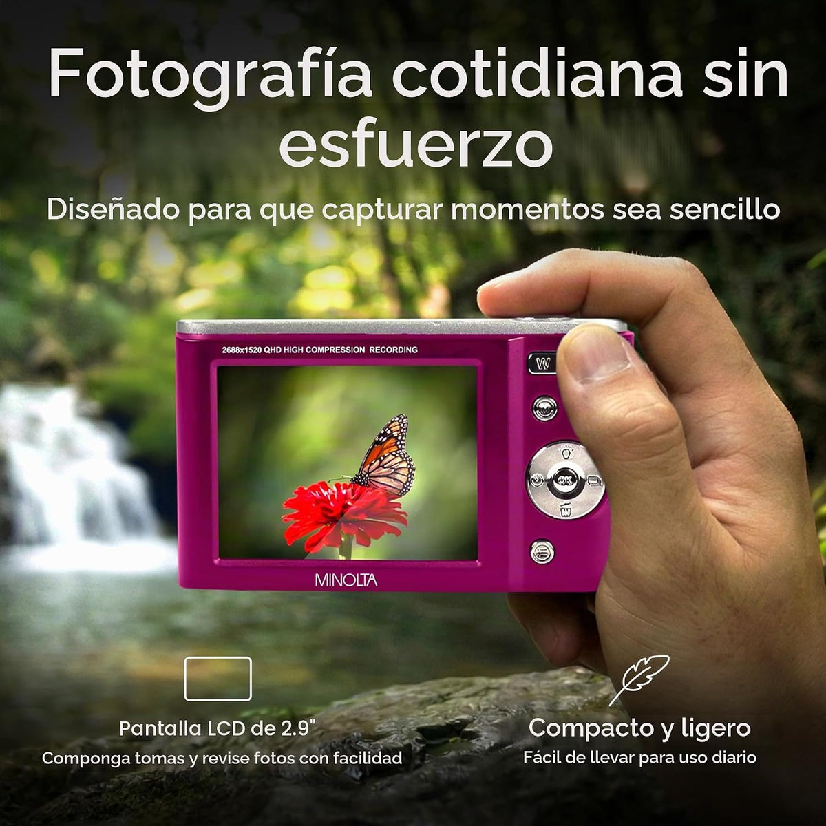 Minolta Minolta MND20 Cámara digital 44 MP 2.7K Ultra HD (Magenta)...