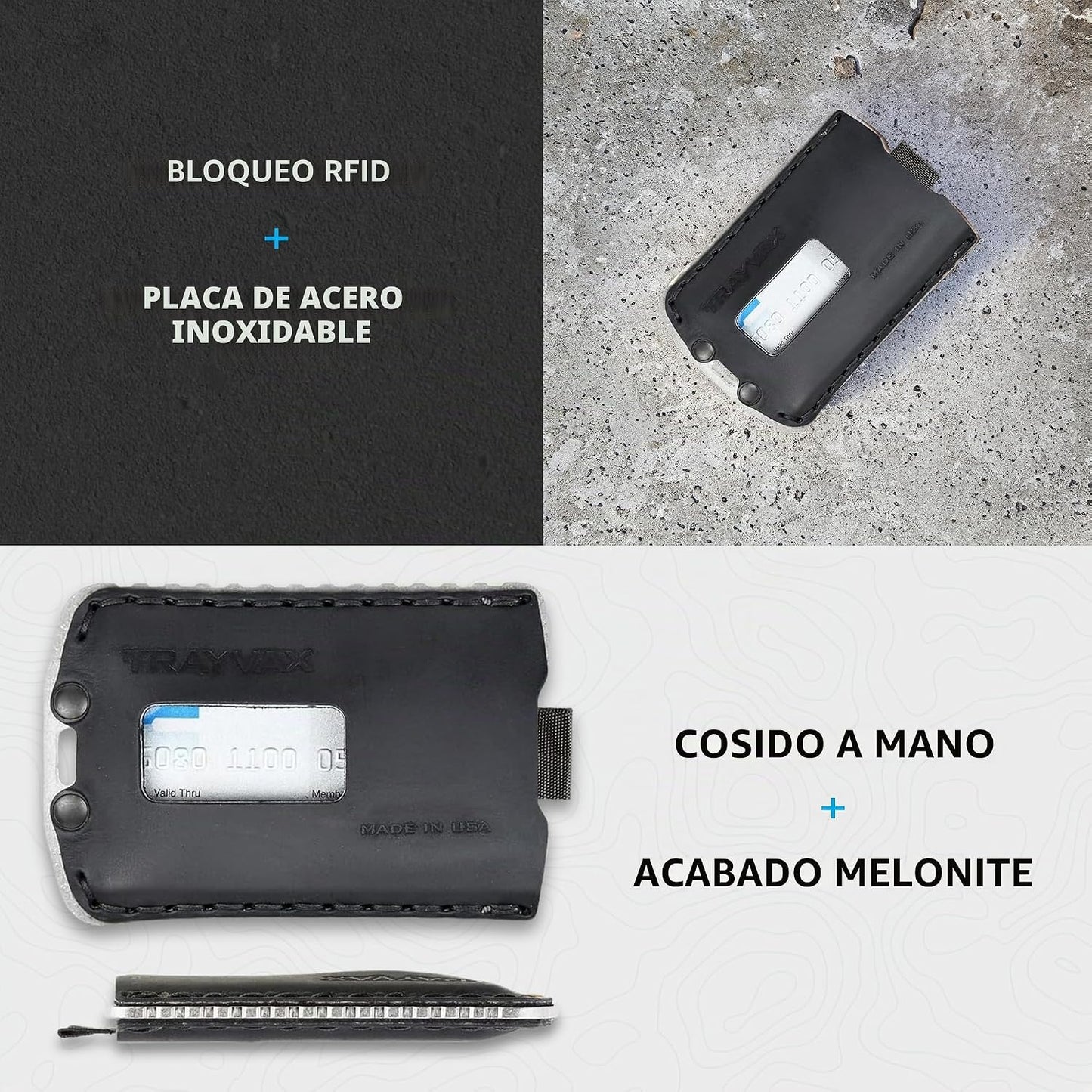 Trayvax Ascent - Cartera con bolsillo frontal RFID para dinero y ta...