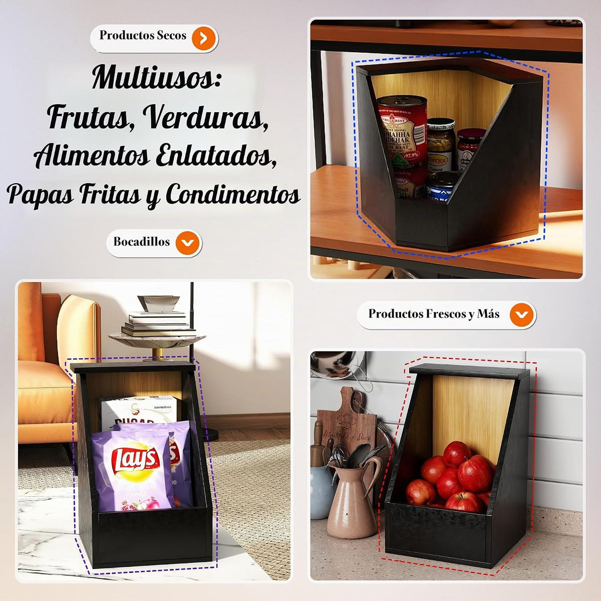 Jolitac - Papeleras grandes de bambú para despensa, papas y cebolla...