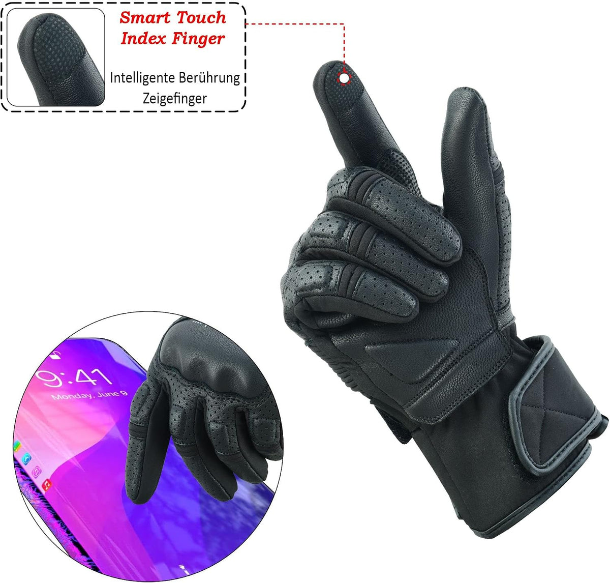 Guantes de moto JAUNTY, guantes de cuero de verano con pantalla tác...