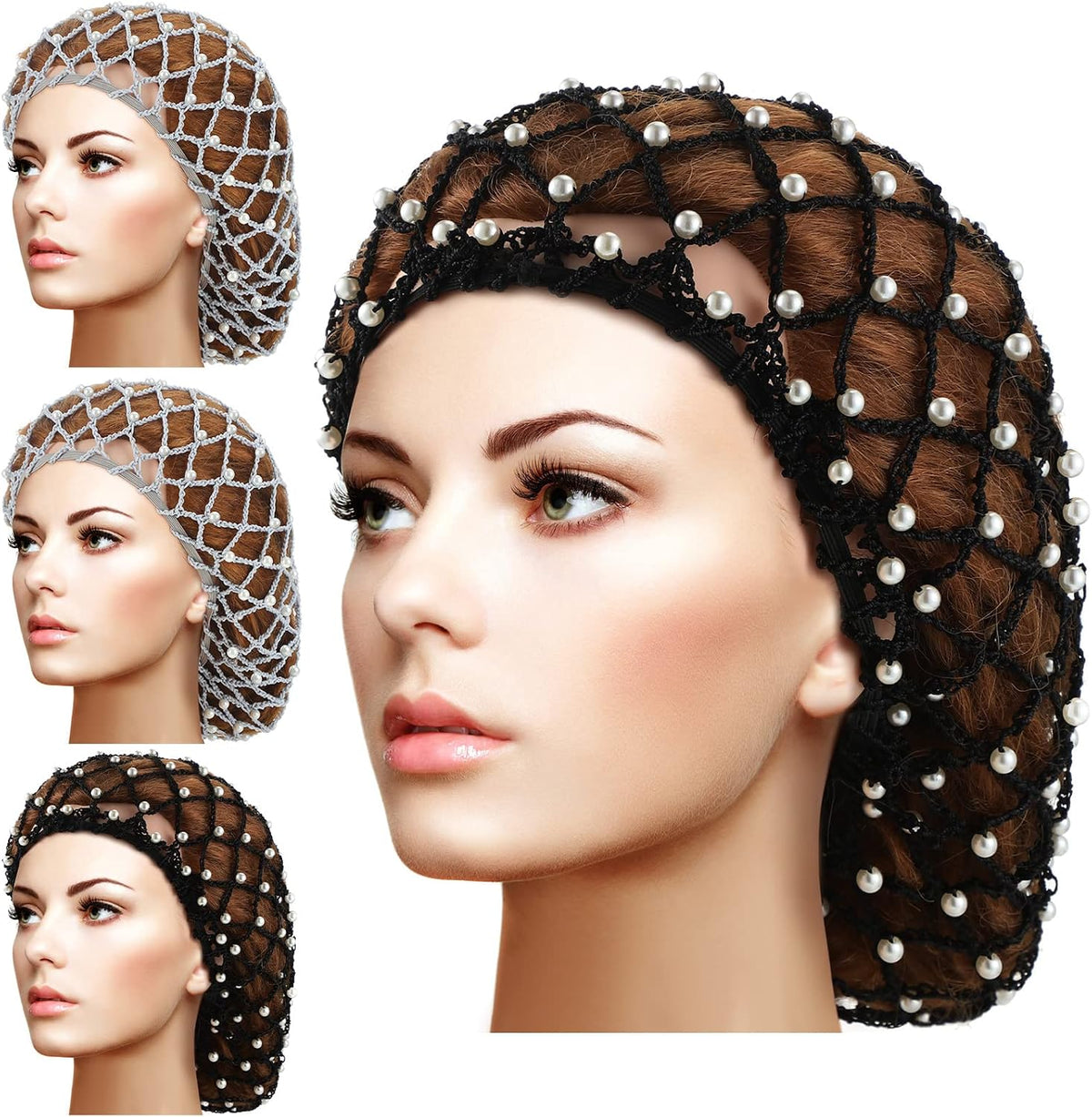 MTLEE 4 piezas de malla de ganchillo con perlas para mujer, red de...