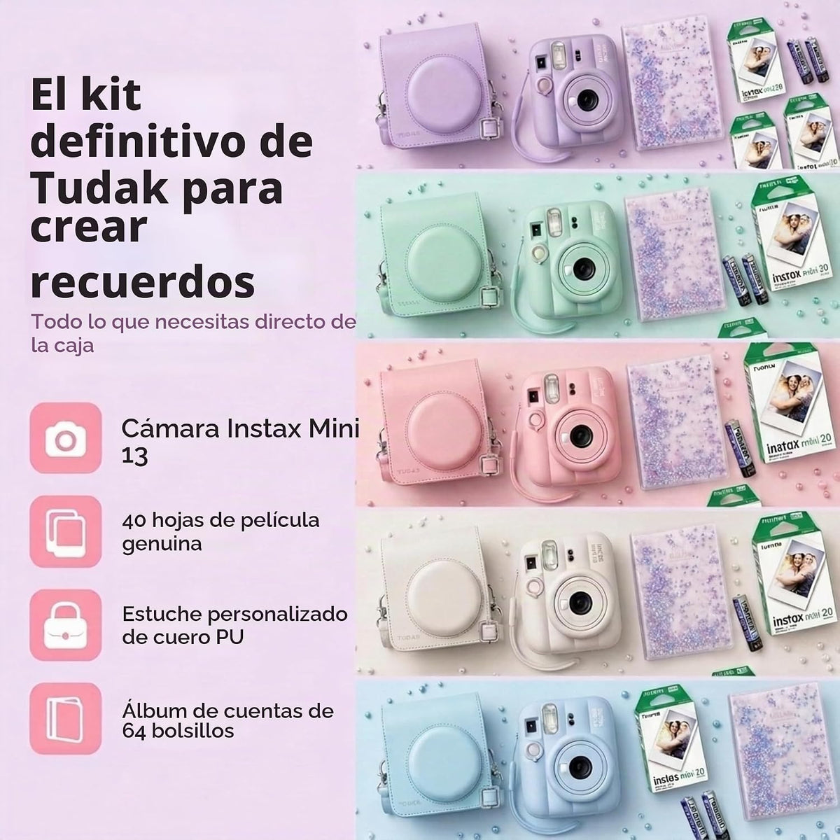 Fujifilm Instax Mini 13 - Cámara instantánea rosa caramelo + paquet...