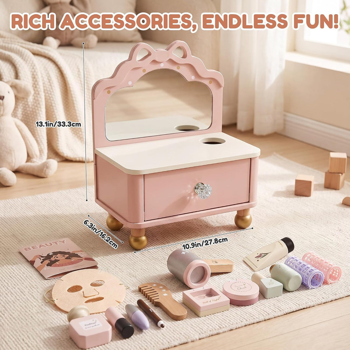 Pithfor Juego de tocador de madera, kit de maquillaje para niños y...