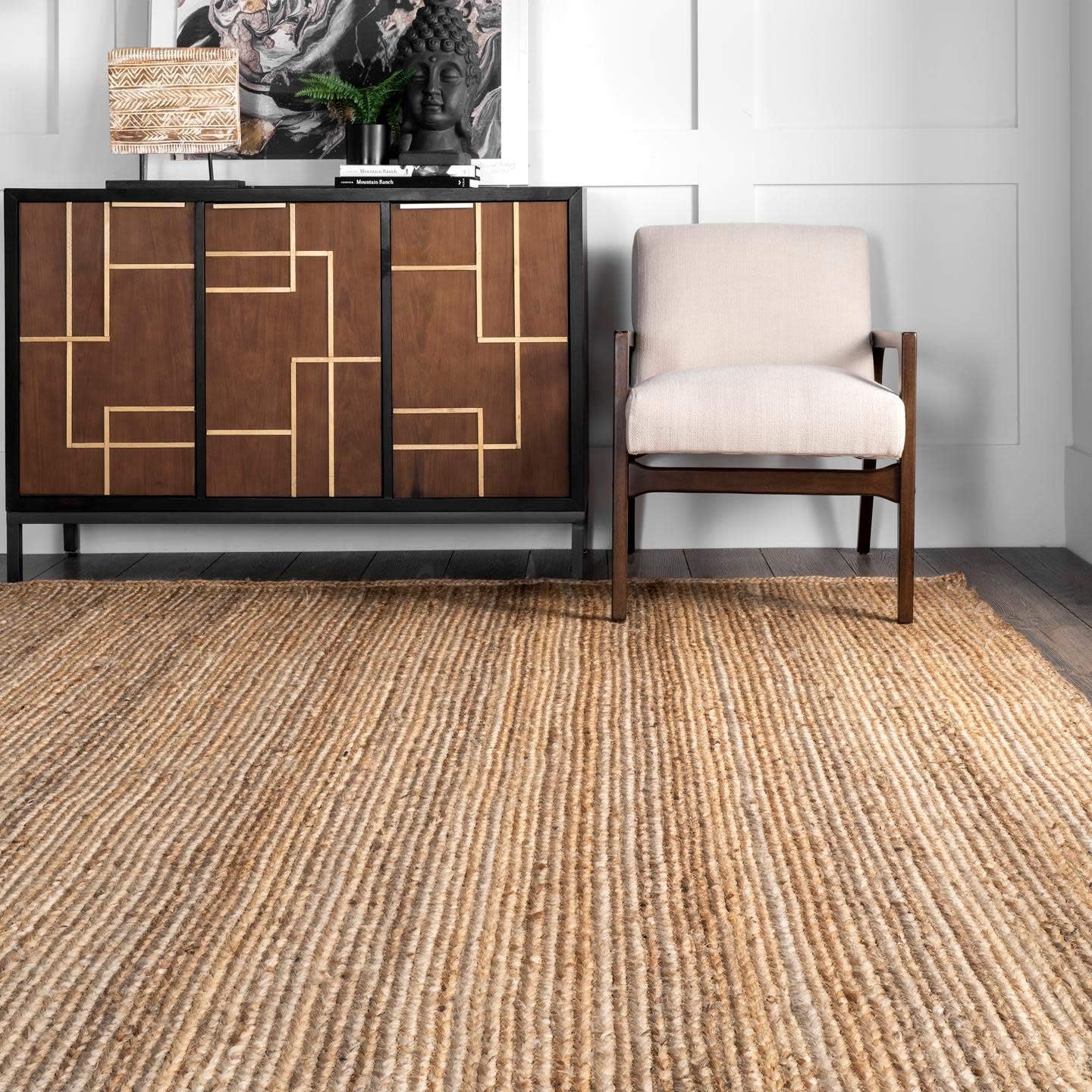 nuLOOM 9x12 Rigo Alfombra de yute tejida a mano, natural, diseño rú...