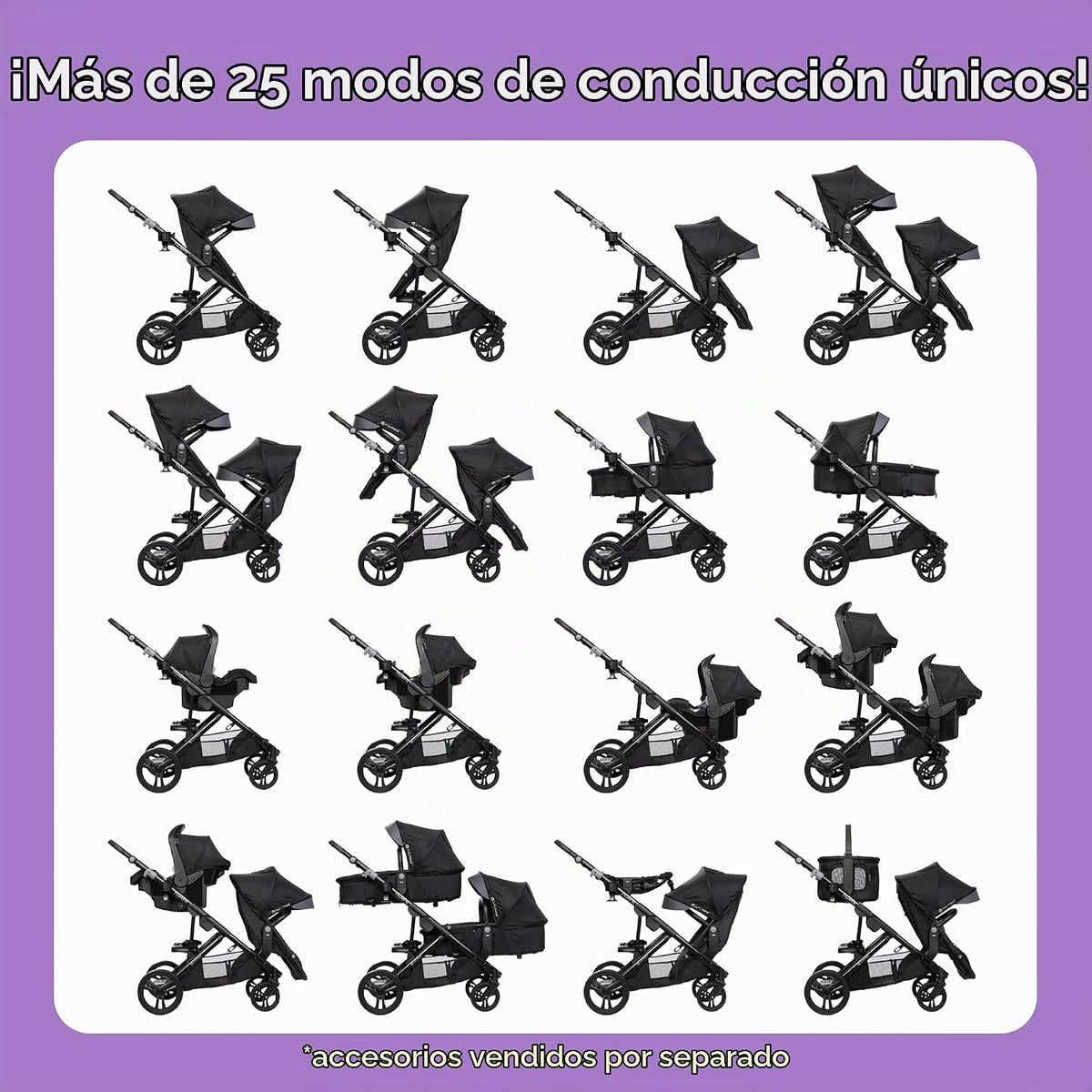 Baby Trend Morph Cochecito Modular de Individual a Doble, Gris Dash