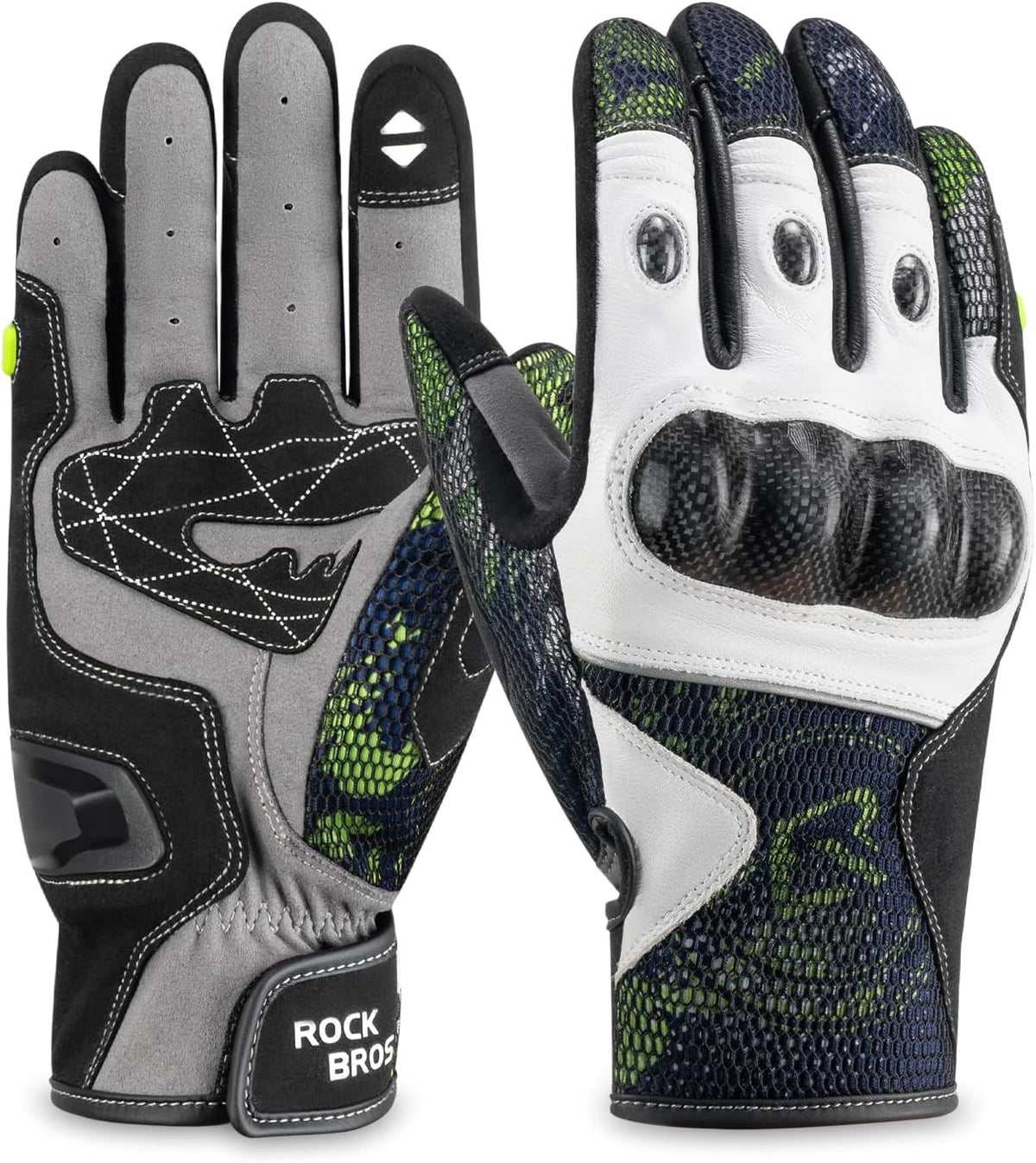 ROCKBROS Guantes de cuero para motocicleta para hombre, protección...