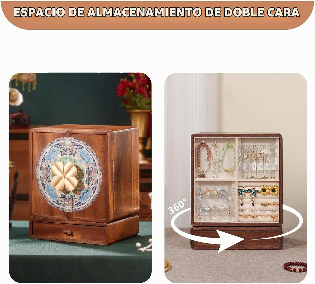 KAOTGOT Joyero de madera para mujeres y niñas, organizador grande d...