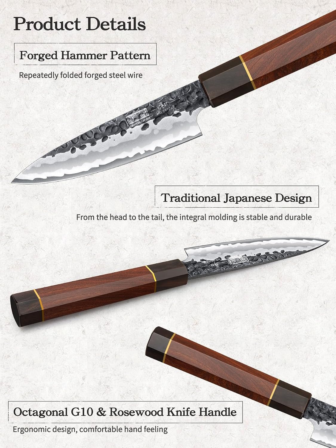 HOSHANHO Cuchillo de pelar de 3.75 pulgadas, cuchillo afilado de fr...