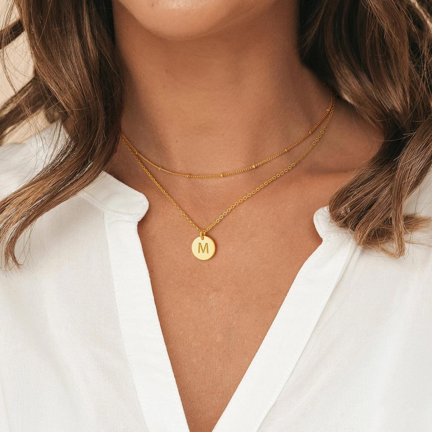 Vjoypro Collares en capas con iniciales para mujer, chapado en oro...