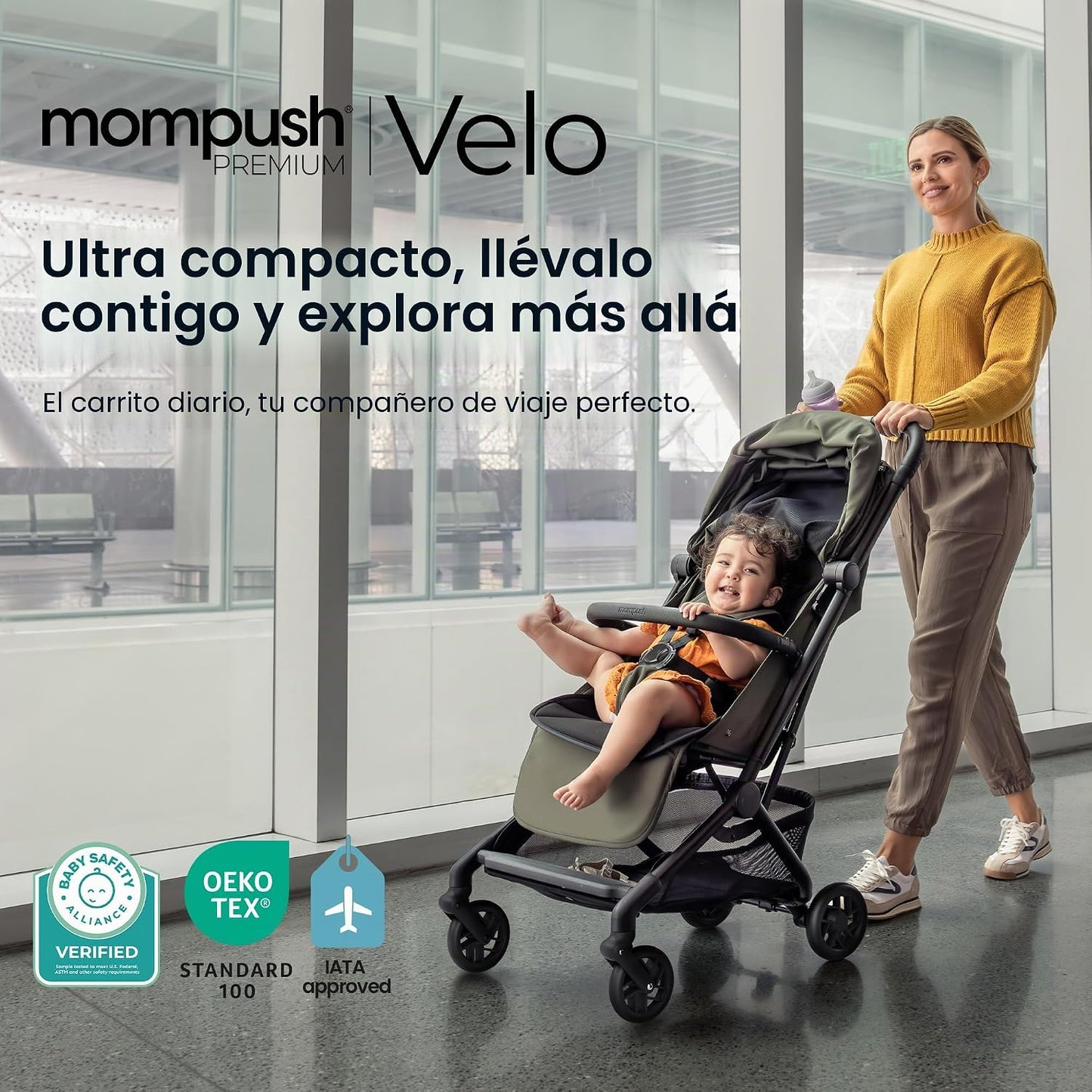 Mompush Velo - Cochecito de viaje compacto plegable con una sola ma...