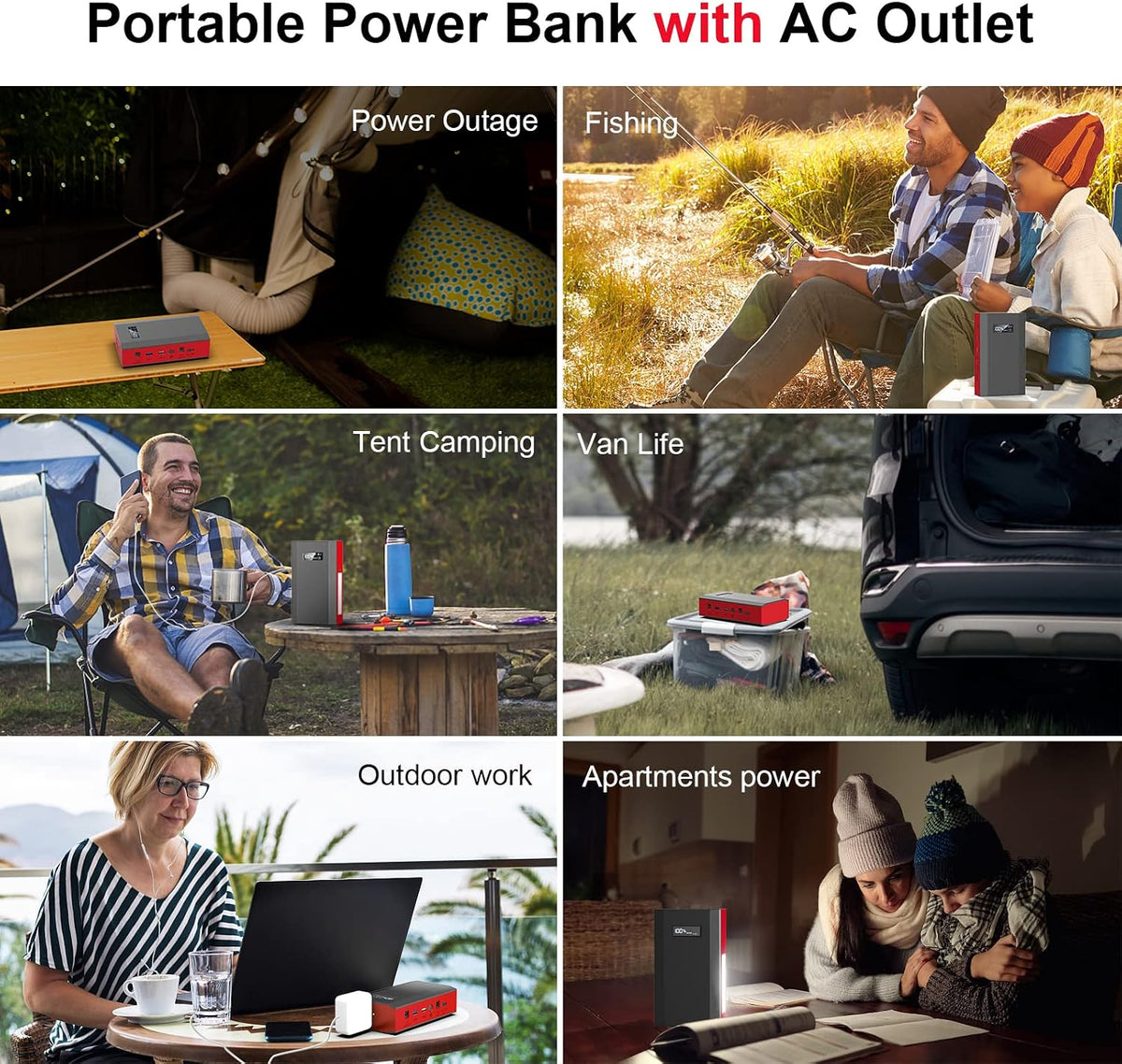 Banco de energía portátil con salida de CA, 65W 110V cargador portá...