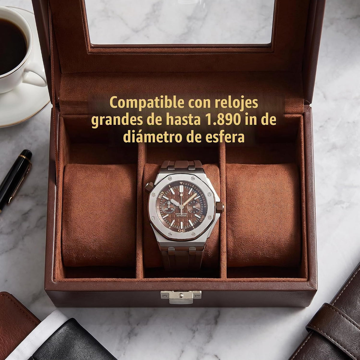 AMZGO® Caja de reloj para hombres, tapa de cristal de exhibición de...