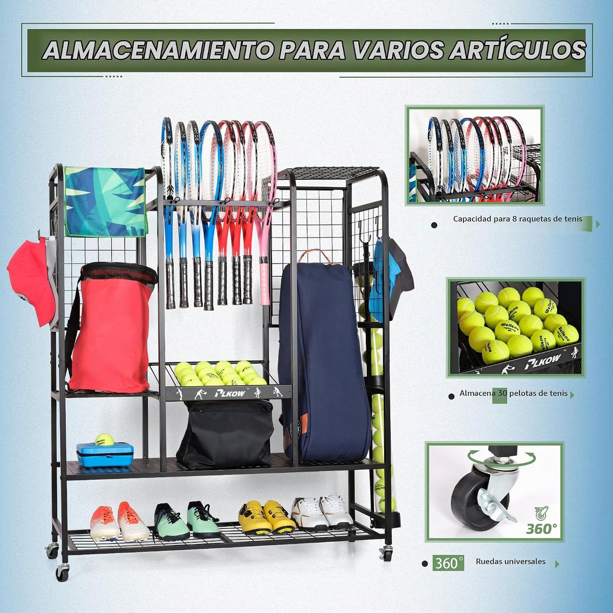 PLKOW Organizador de bolsas de tenis para raquetas de tenis, soport...